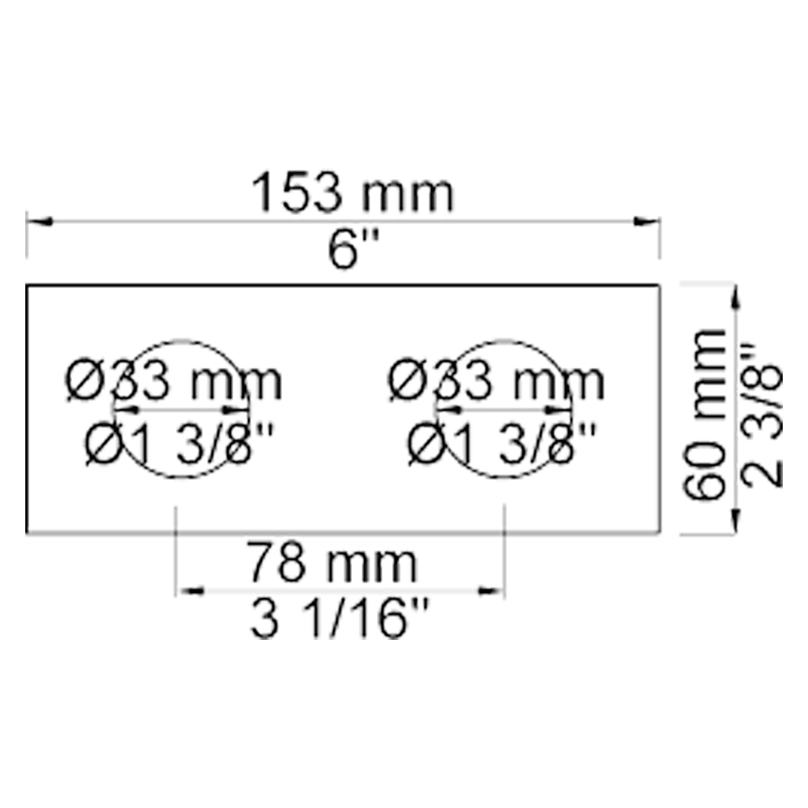 VOLA Afdekplaat 2-gats 153 x 60, gaten Ø33 mm en Ø33/Ø30  mm VR1034 / 002