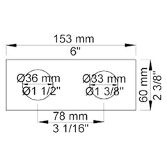 VOLA Afdekplaat 2-gats 153 x 60, gaten Ø36 mm en Ø33/Ø30  mm VR1045 / 3002