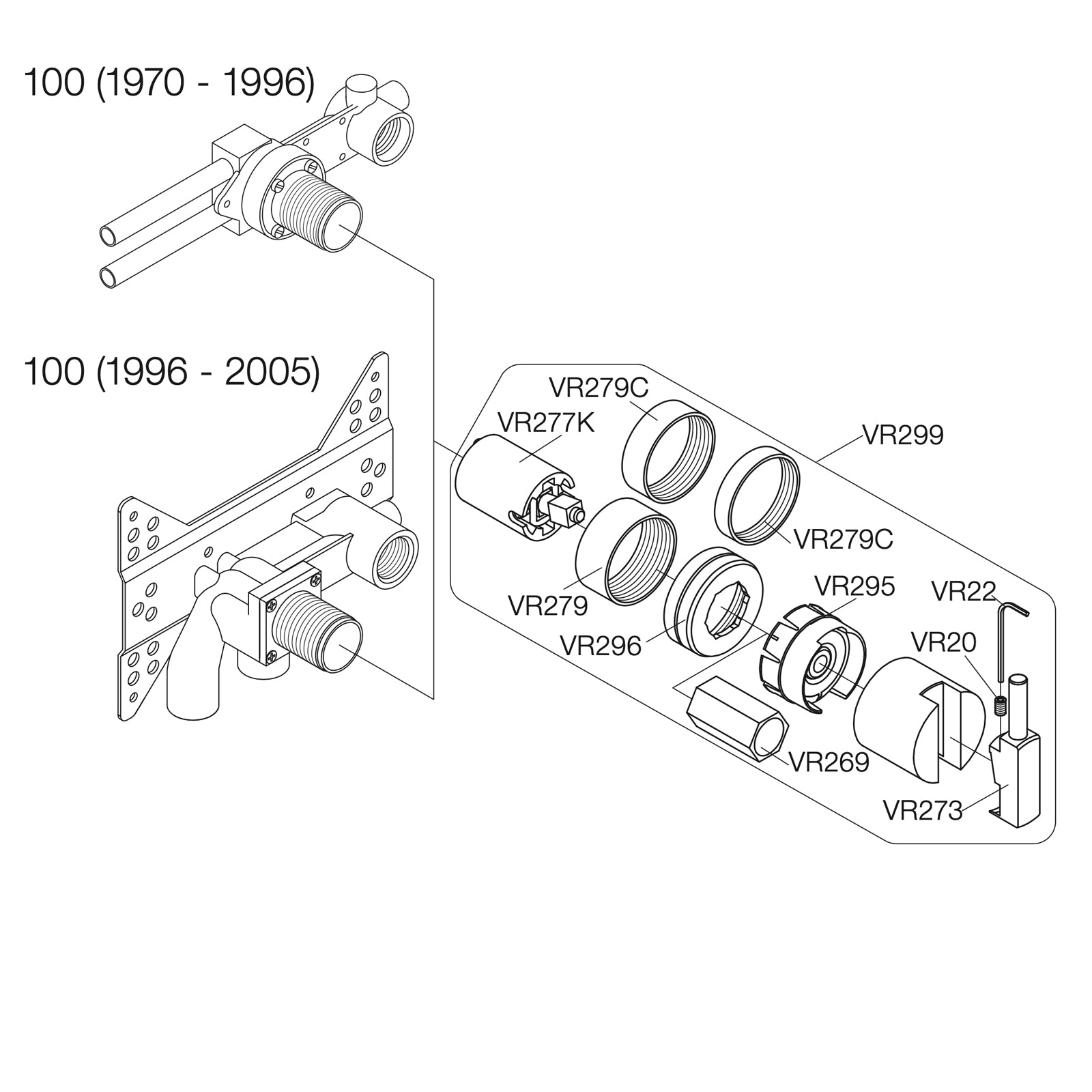 VOLA serviceset greep + binnenwerk 100 voor kranen 1970-2005 VR299