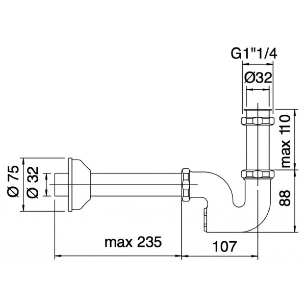 Zazzeri Buis Sifon G 1” 1/4 x 32mm Chroom