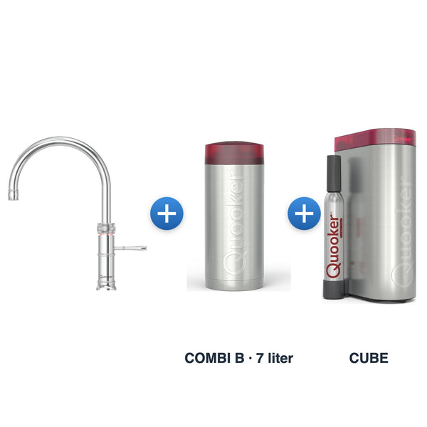 Quooker Classic Fusion Round Chroom met COMBI B-reservoir en CUBE