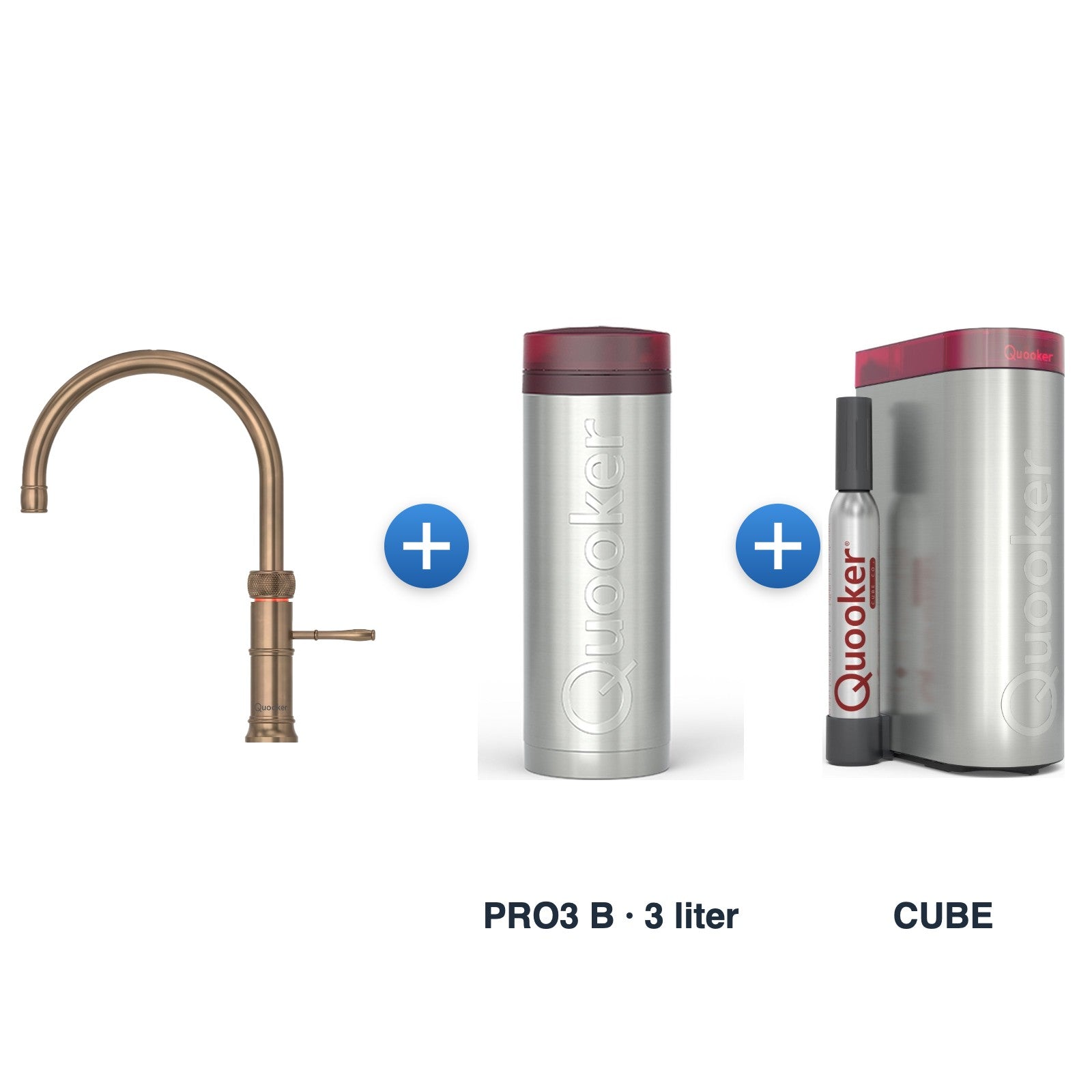 Quooker Classic Fusion Round Messing Patina met PRO3 B-reservoir en CUBE