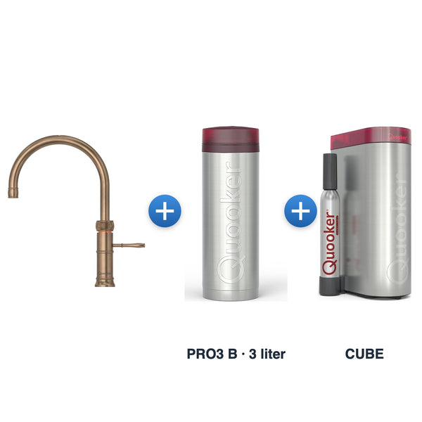 Quooker Classic Fusion Round Messing Patina met PRO3 B-reservoir en CUBE