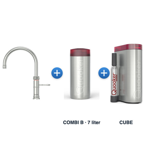 Quooker Classic Fusion Round RVS met COMBI B-reservoir en CUBE