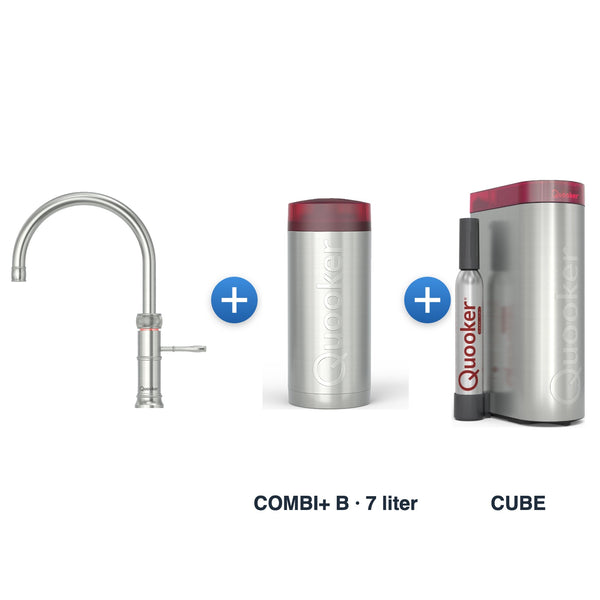 Quooker Classic Fusion Round RVS met COMBI+ B-reservoir en CUBE