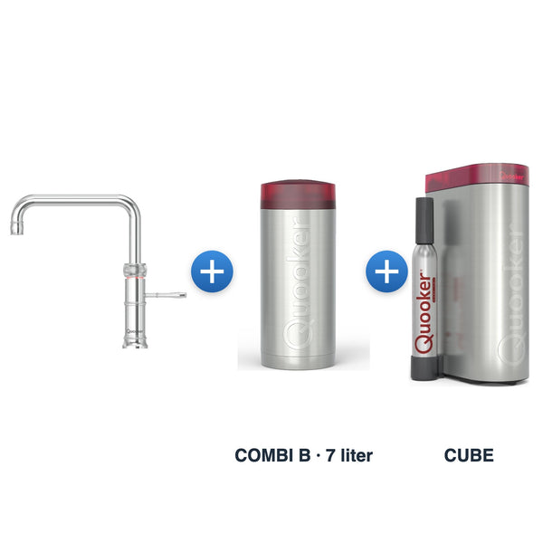 Quooker Classic Fusion Square Chroom met COMBI B-reservoir en CUBE