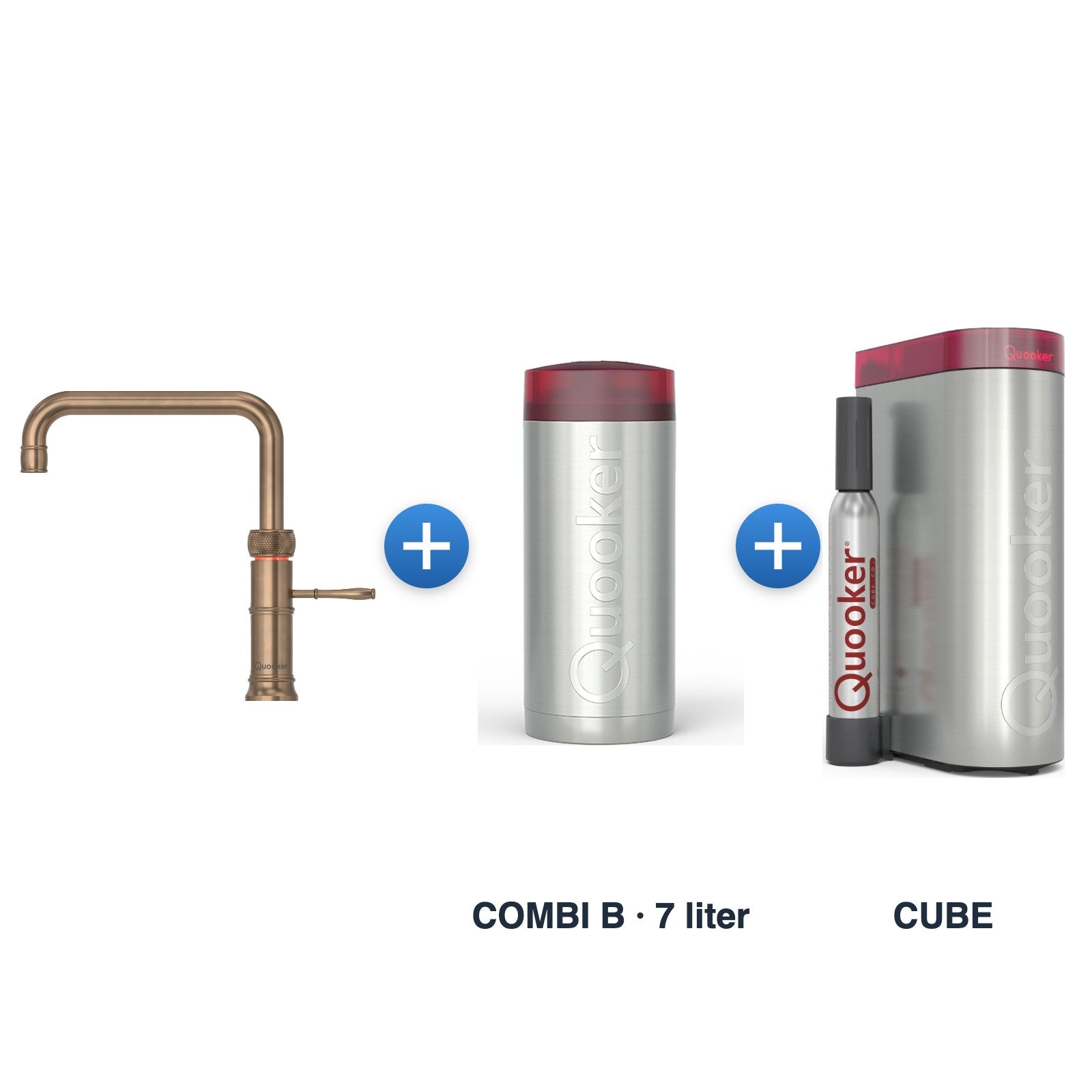 Quooker Classic Fusion Square Messing Patina met COMBI B-reservoir en CUBE