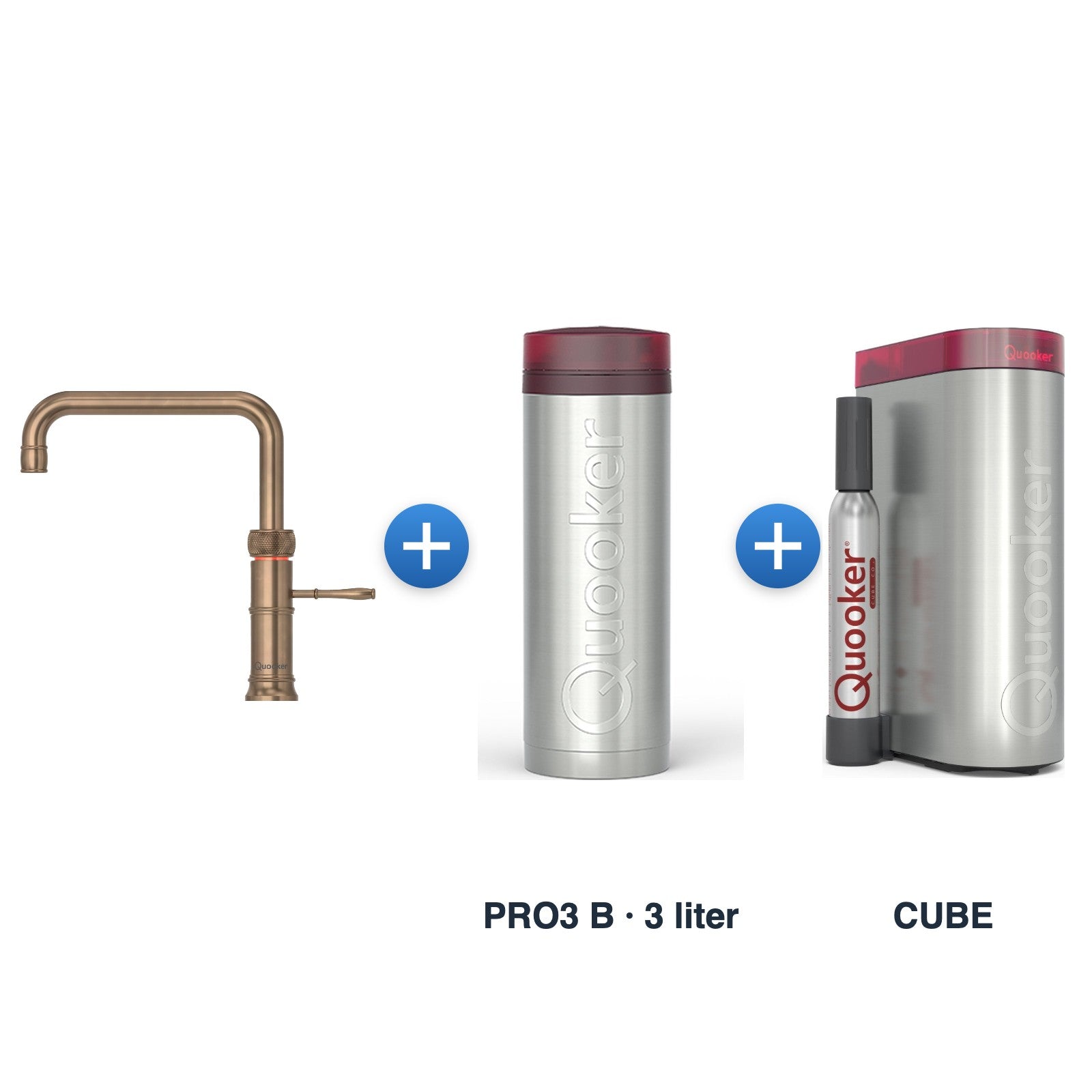 Quooker Classic Fusion Square Messing Patina met PRO3 B-reservoir en CUBE