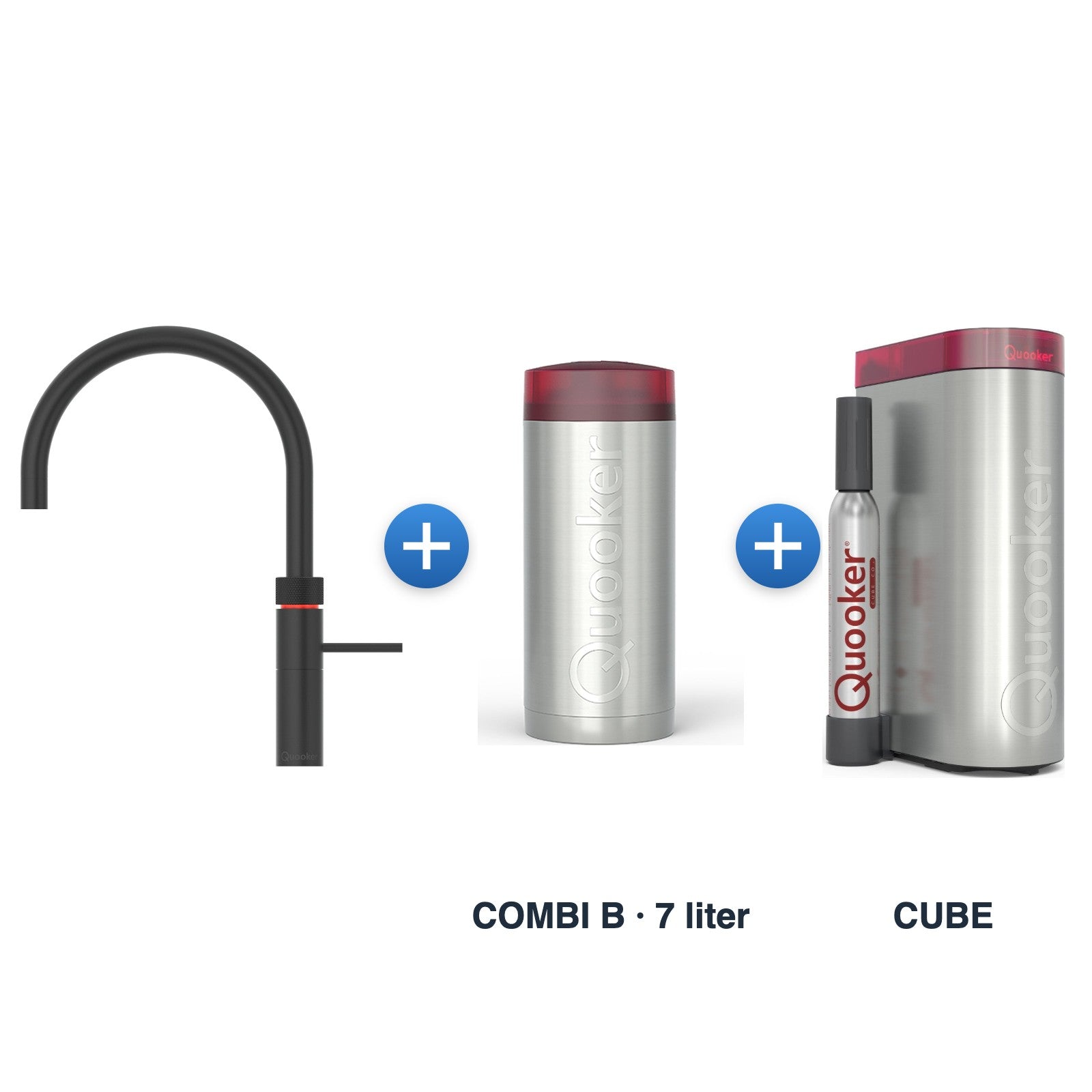 Quooker Fusion Round Mat Zwart met COMBI B reservoir en CUBE