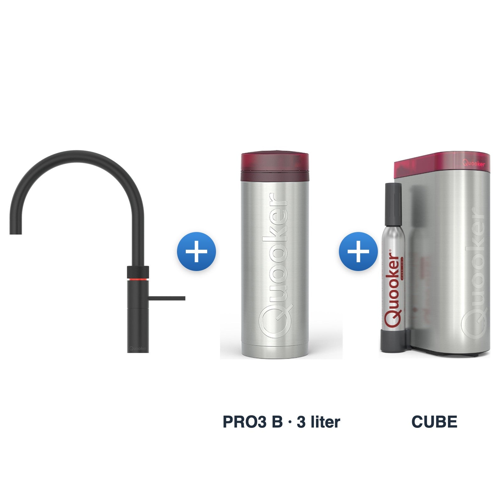 Quooker Fusion Round Mat Zwart met PRO3 B reservoir en CUBE