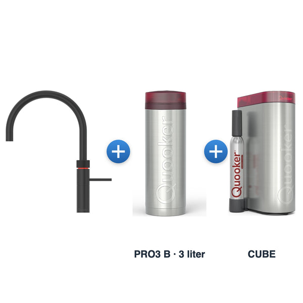 Quooker Fusion Round Mat Zwart met PRO3 B reservoir en CUBE