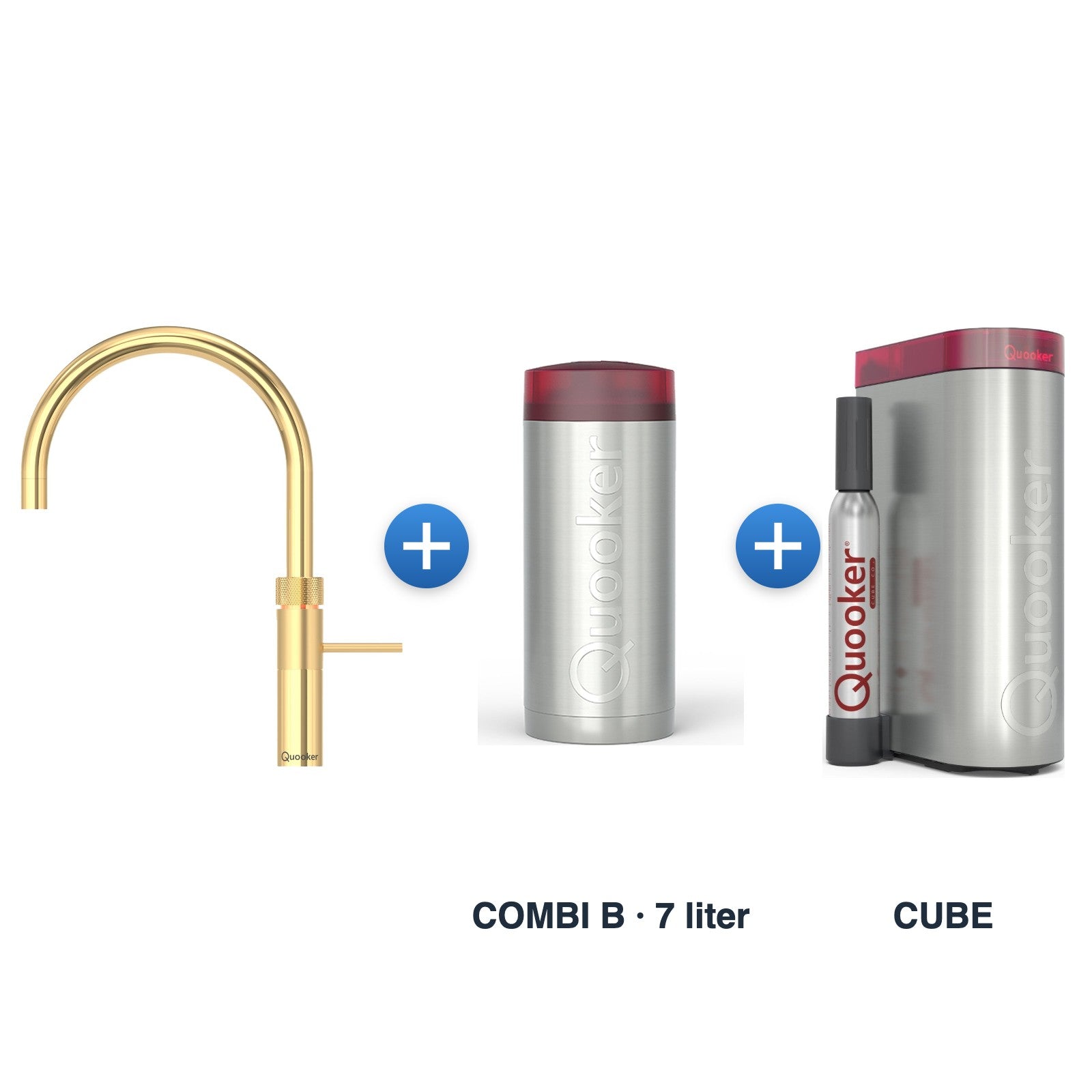 Quooker Fusion Round Goud met COMBI B reservoir en CUBE