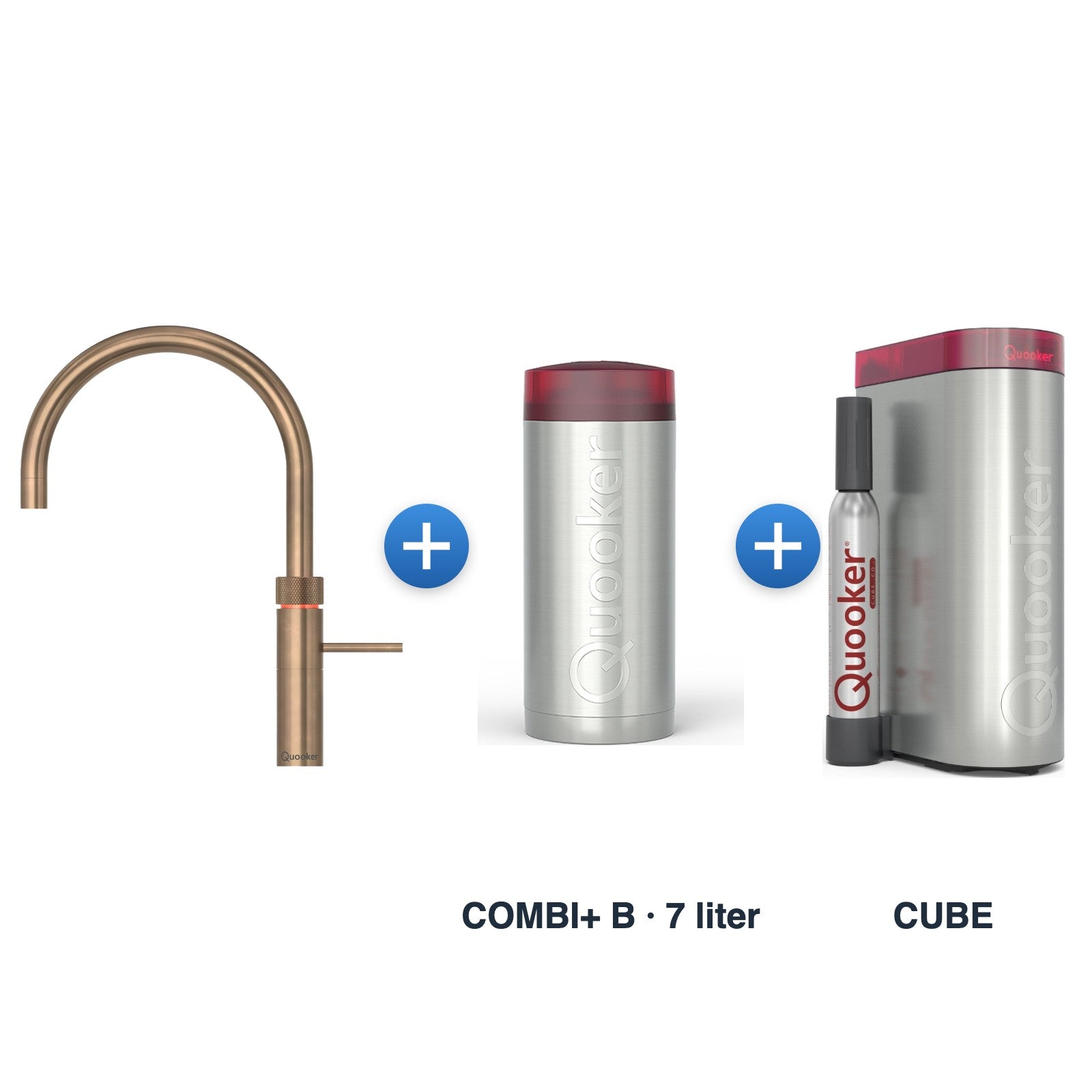 Quooker Fusion Round Messing Patina met COMBI+ B reservoir en CUBE