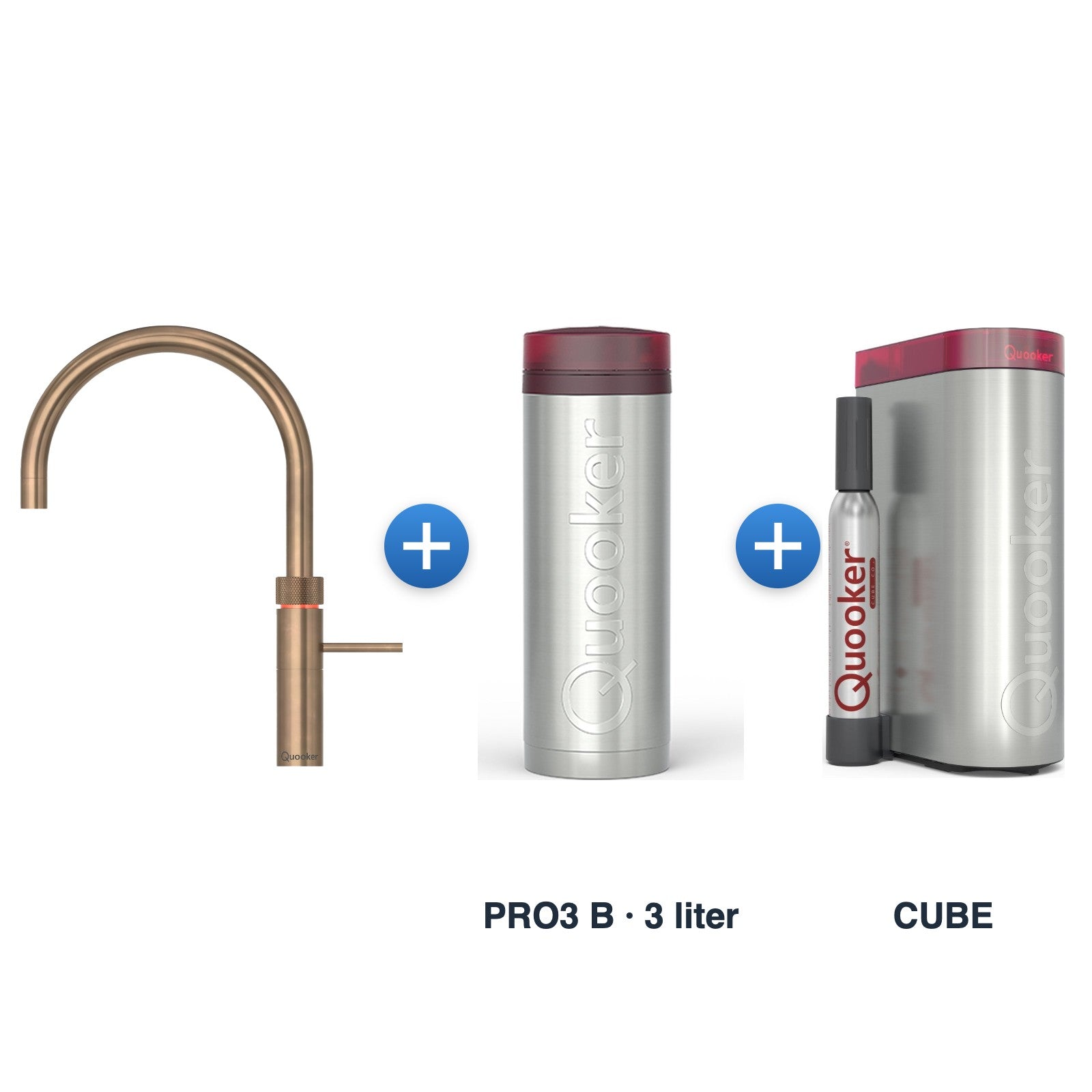 Quooker Fusion Round Messing Patina met PRO3 B reservoir en CUBE