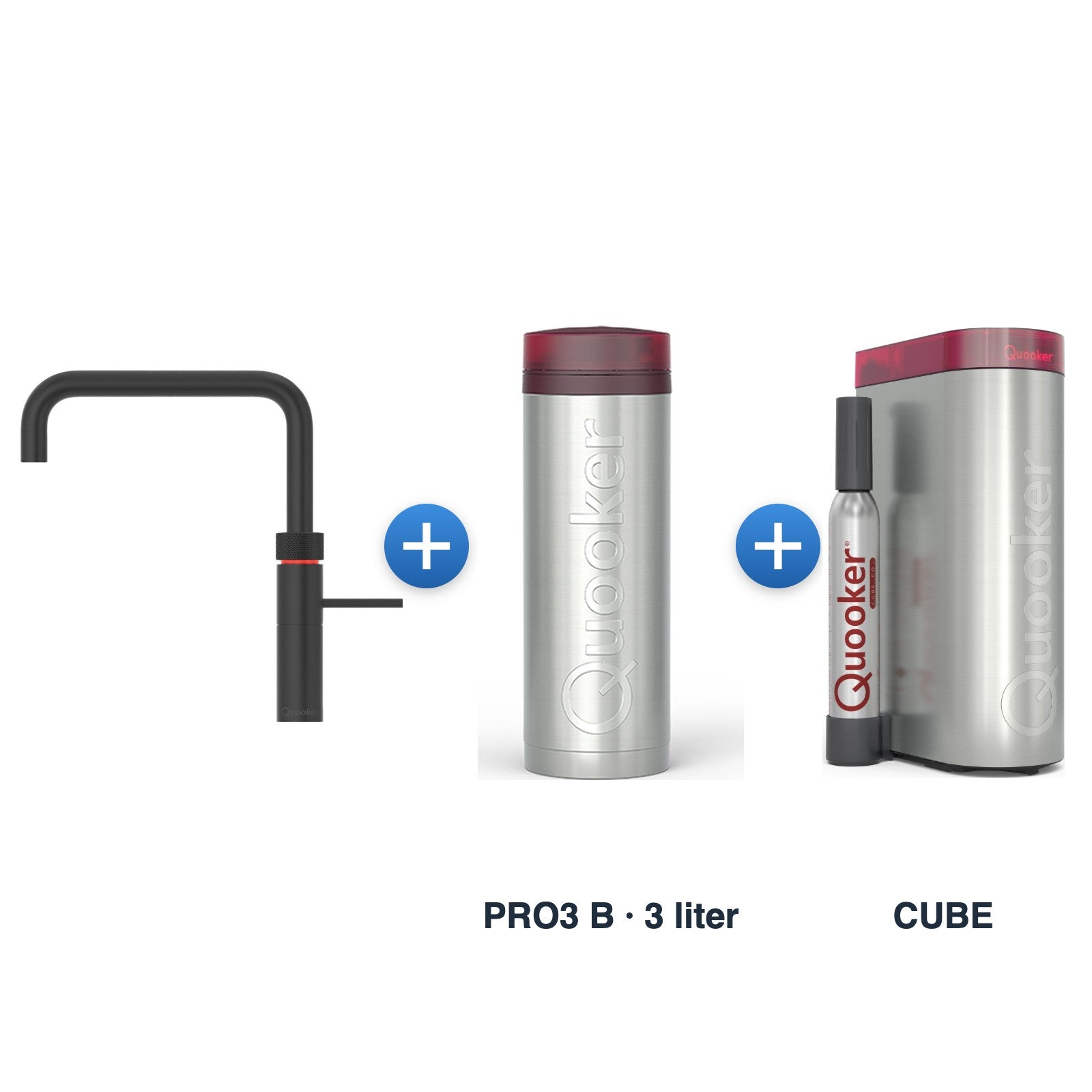Quooker Fusion Square Mat Zwart met PRO3 B reservoir en CUBE