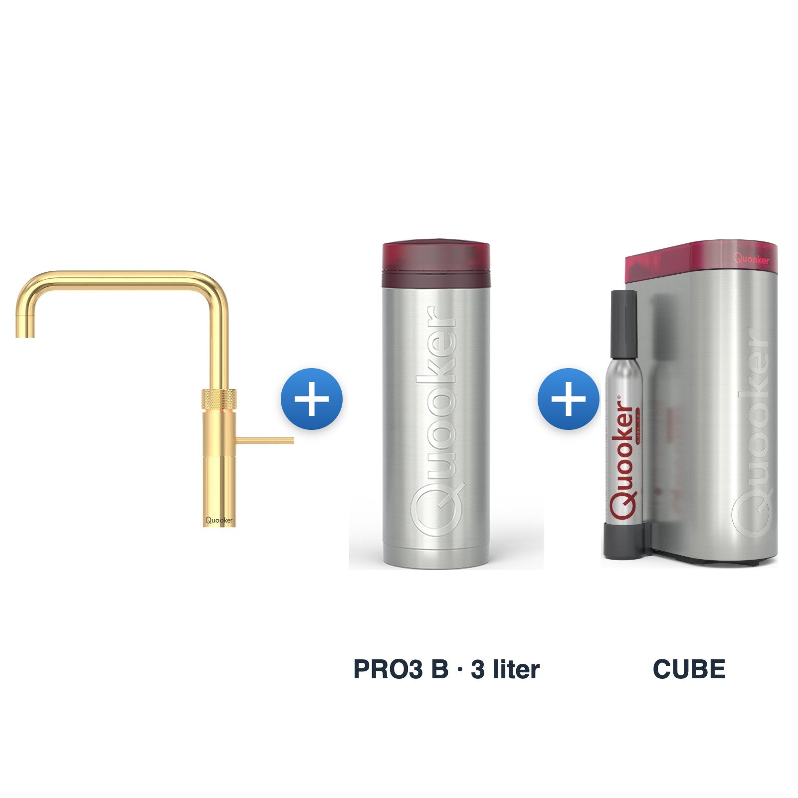 Quooker Fusion Square Goud met PRO3 B reservoir en CUBE