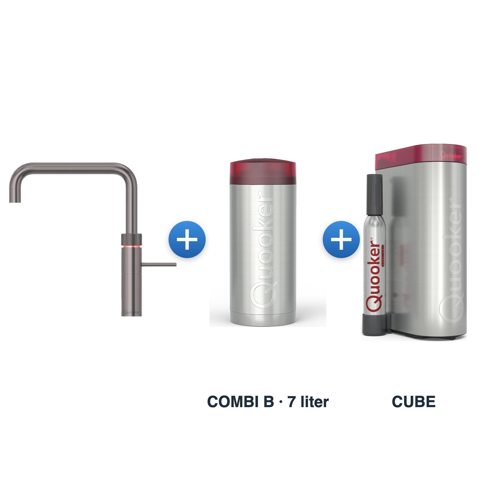 Quooker Fusion Square Gun Metal met COMBI B reservoir en CUBE