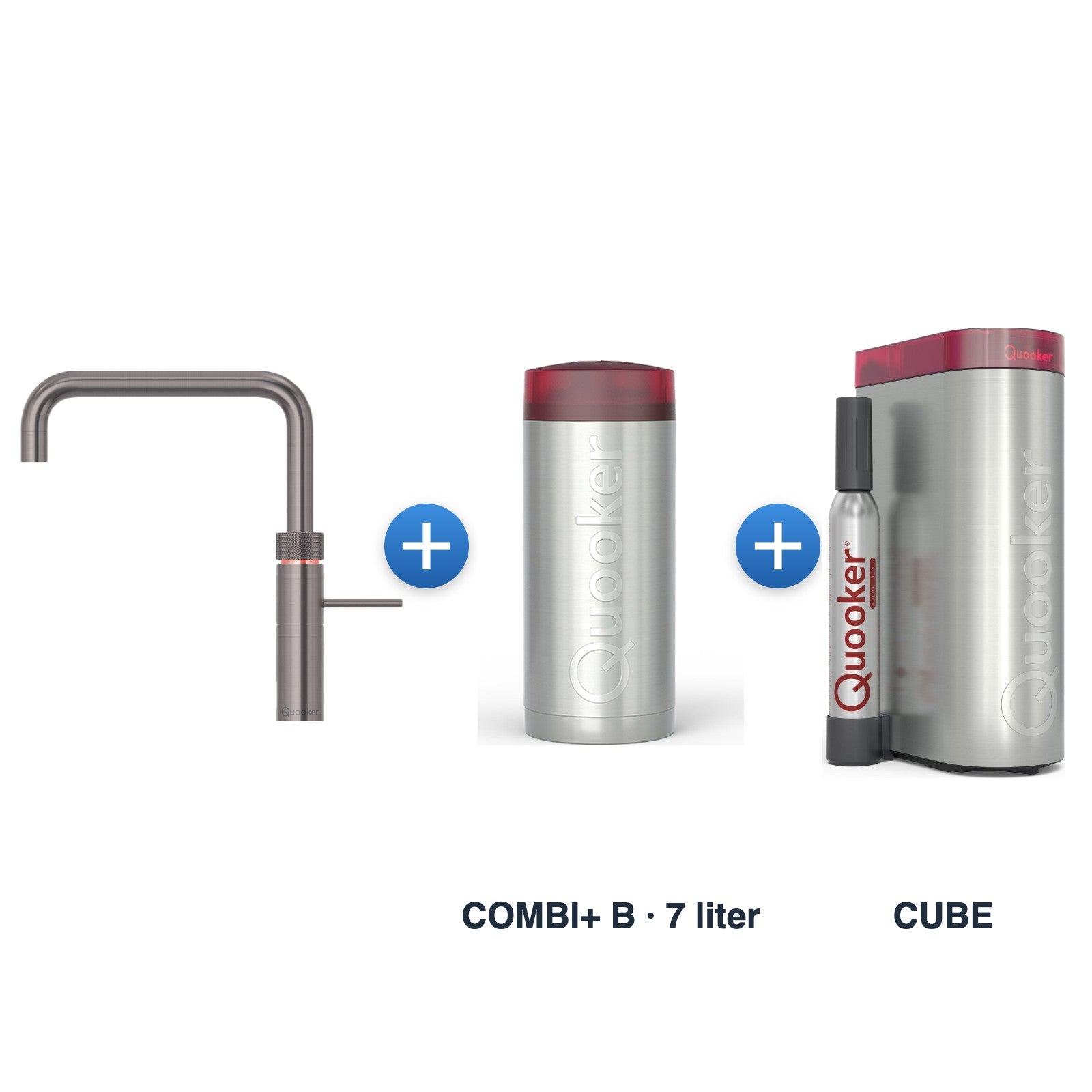 Quooker Fusion Square Gun Metal met COMBI+ B reservoir en CUBE