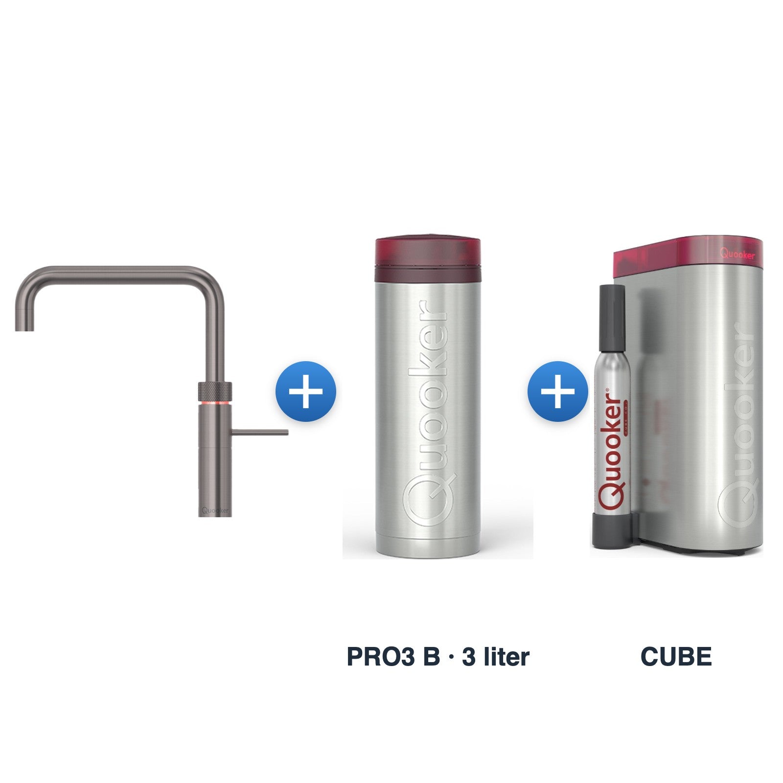 Quooker Fusion Square Gun Metal met PRO3 B reservoir en CUBE