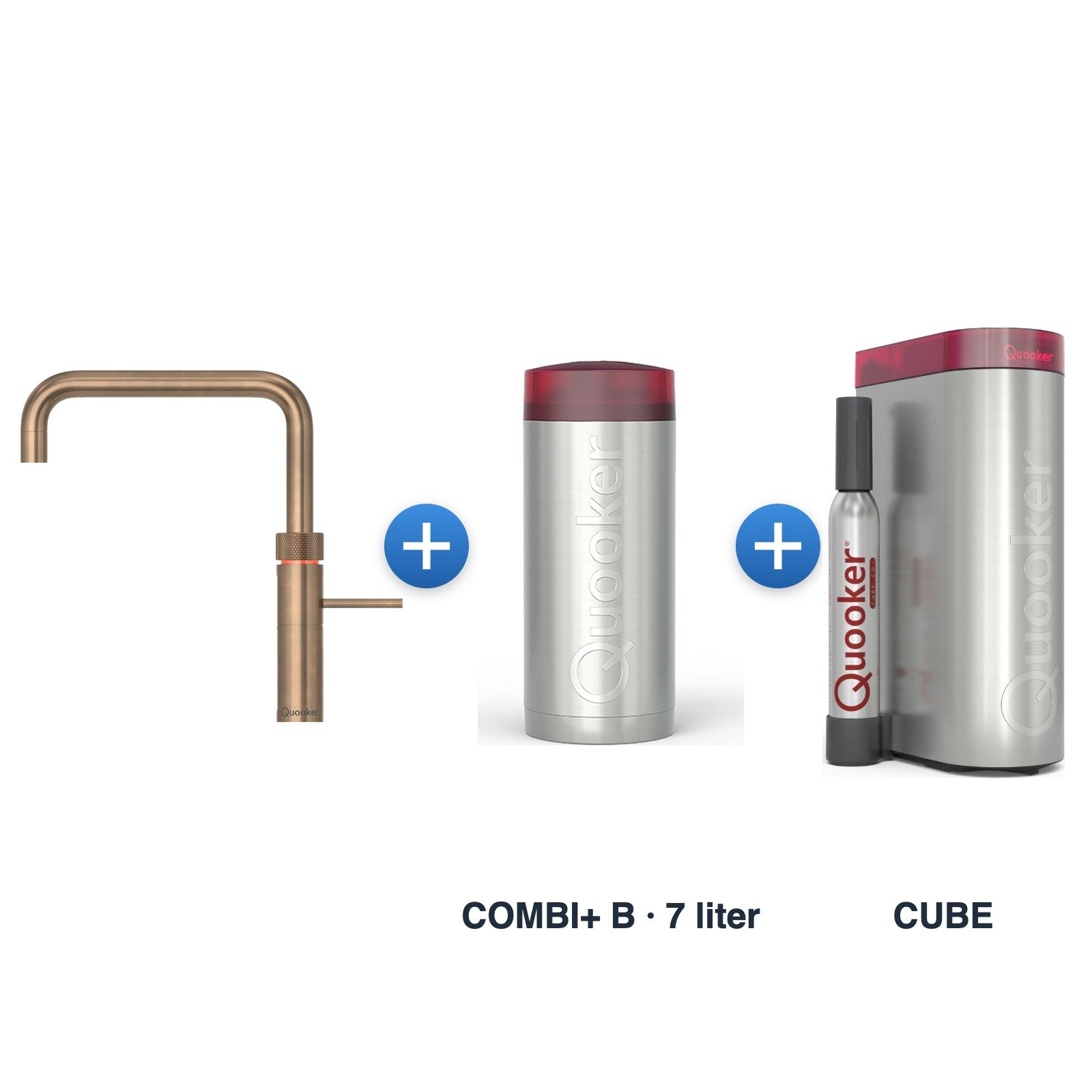 Quooker Fusion Square Messing Patina met COMBI+ B reservoir en CUBE