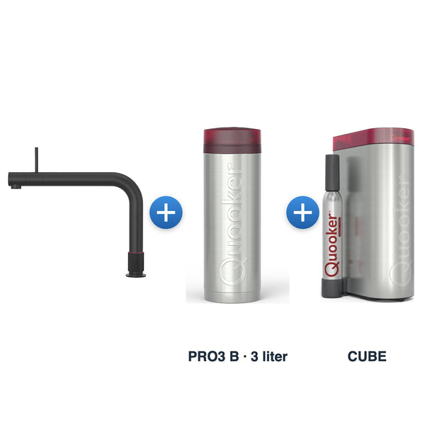 Quooker Front Mat Zwart met PRO3 B-reservoir en CUBE