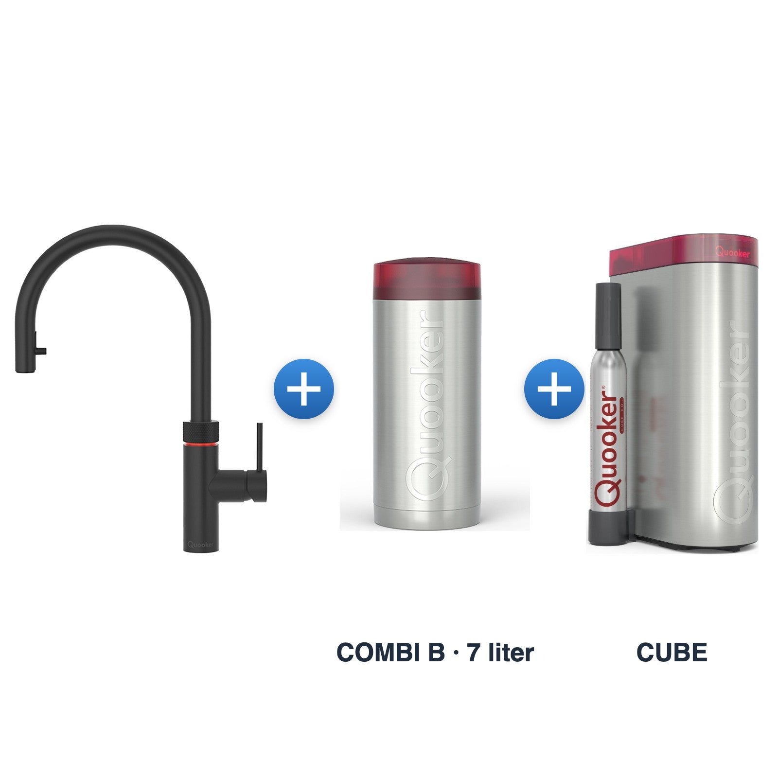 Quooker Flex Round Mat Zwart met COMBI B-reservoir en CUBE