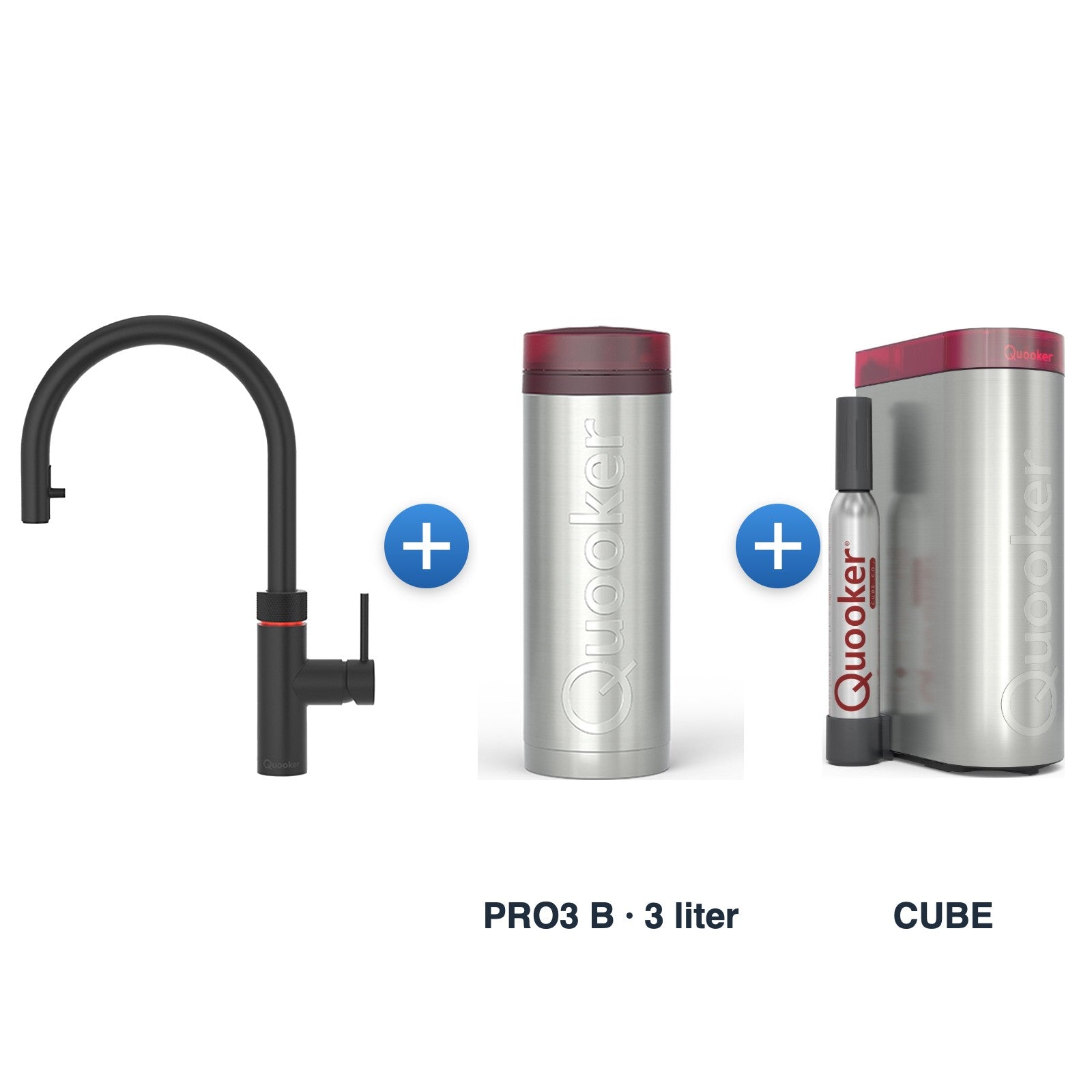 Quooker Flex Round Mat Zwart met PRO3 B-reservoir en CUBE