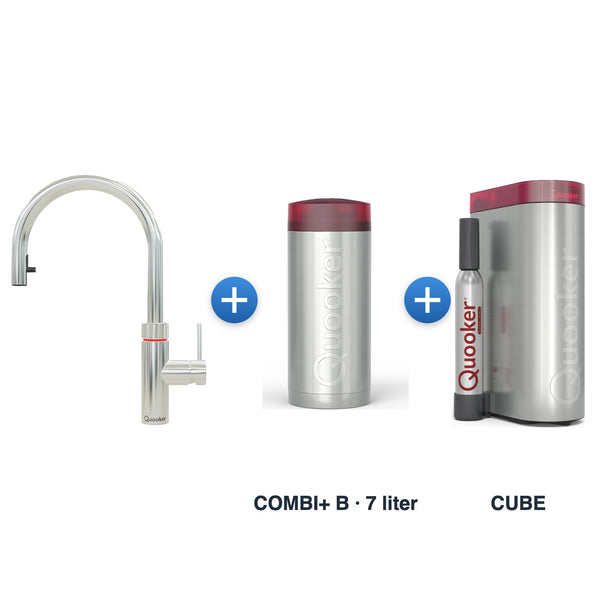 Quooker Flex Round Chroom met COMBI+ B-reservoir en CUBE