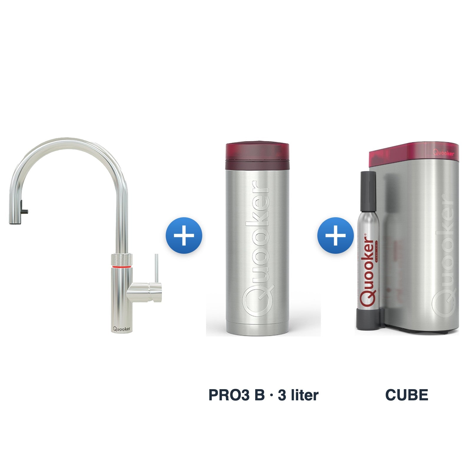 Quooker Flex Round Chroom met PRO3 B-reservoir en CUBE