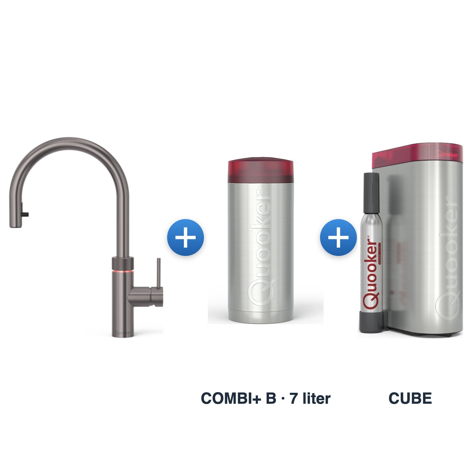 Quooker Flex Round Gun Metal met COMBI+ B-reservoir en CUBE