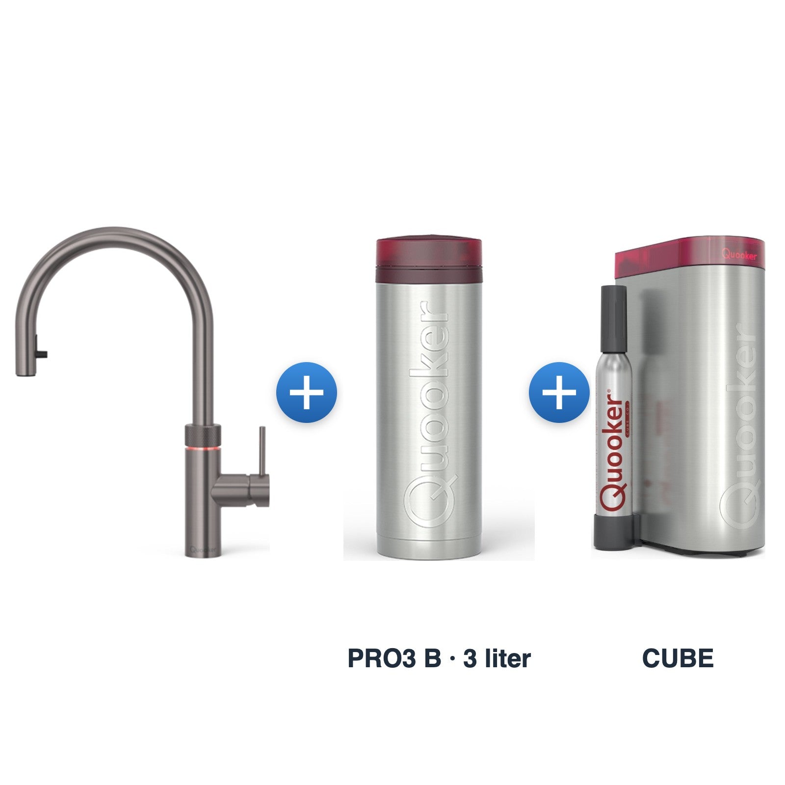 Quooker Flex Round Gun Metal met PRO3 B-reservoir en CUBE