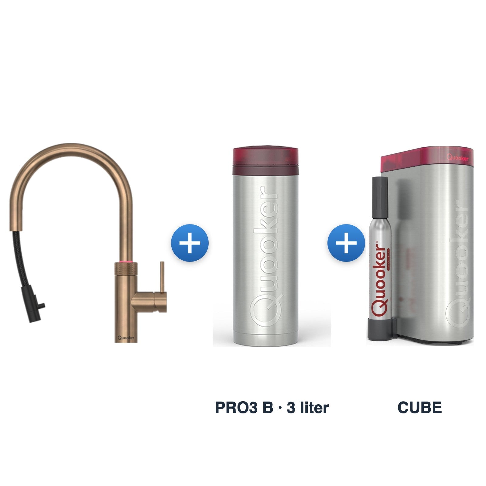 Quooker Flex Round Messing Patina met PRO3 B-reservoir en CUBE