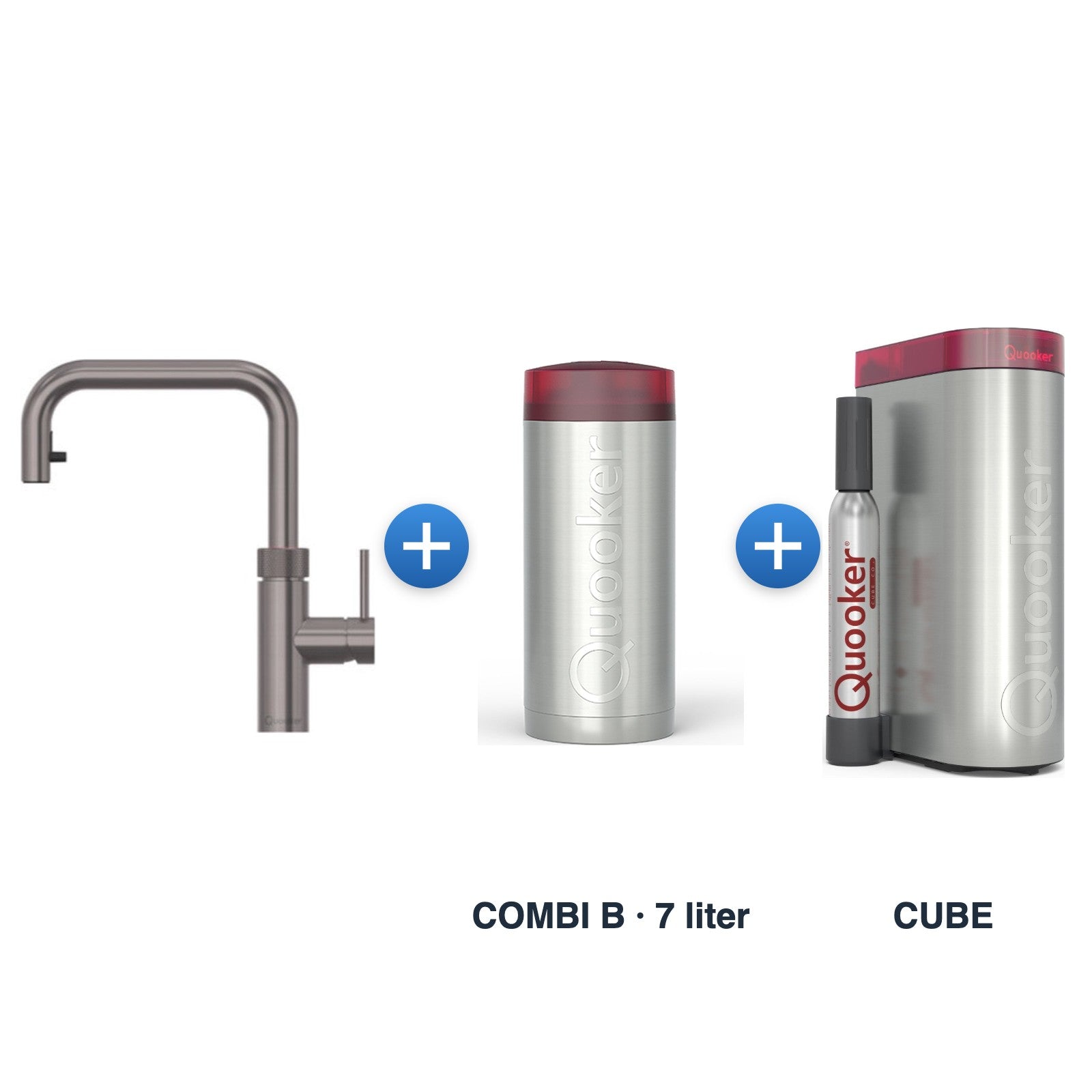 Quooker Flex Square Gun Metal met COMBI B-reservoir en CUBE