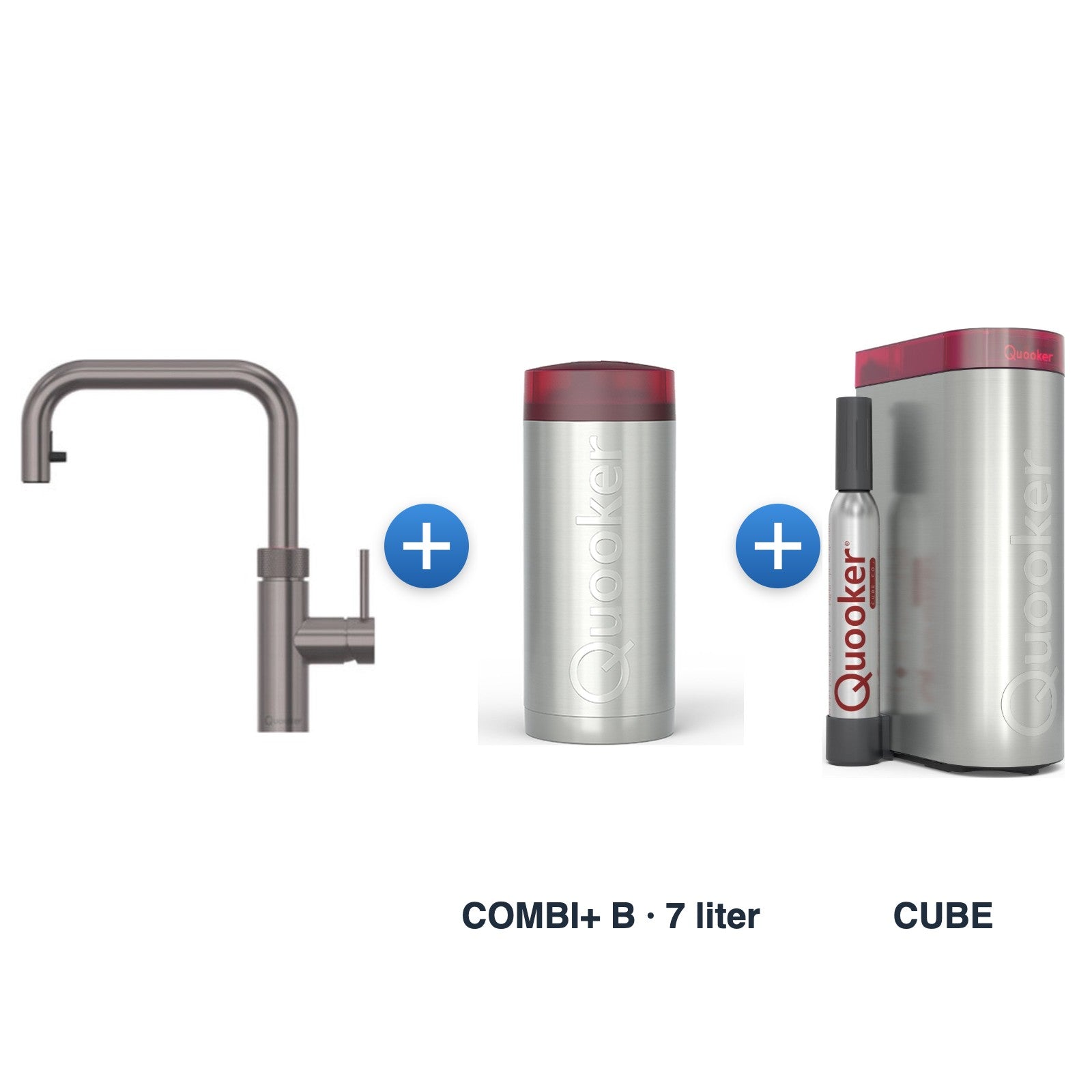 Quooker Flex Square Gun Metal met COMBI+ B-reservoir en CUBE