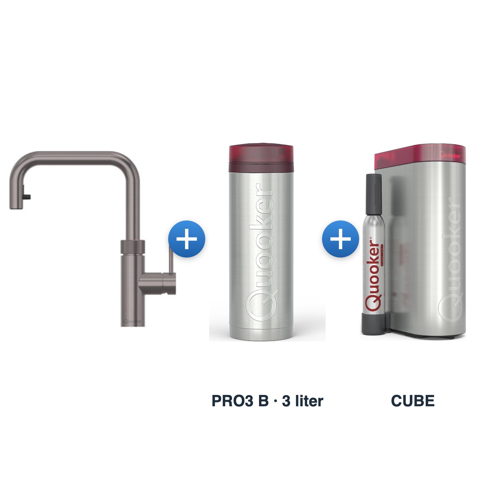Quooker Flex Square Gun Metal met PRO3 B-reservoir en CUBE