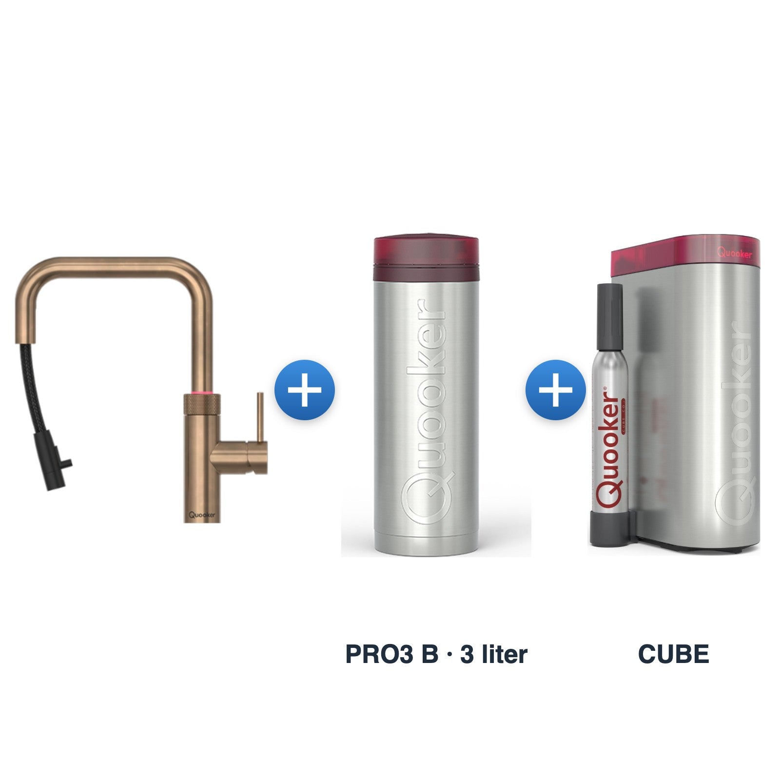 Quooker Flex Square Messing Patina met PRO3 B-reservoir en CUBE