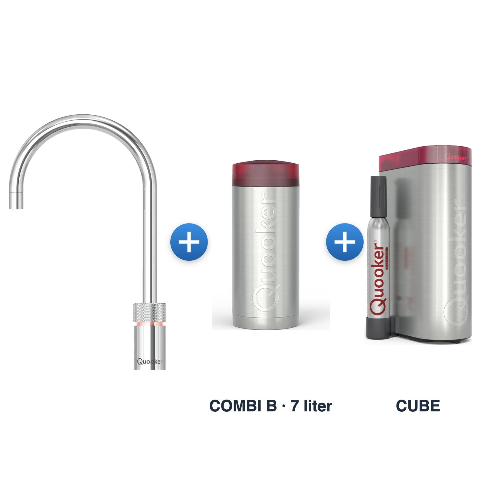Quooker Nordic TwinTaps Round Chroom met COMBI B-reservoir en CUBE
