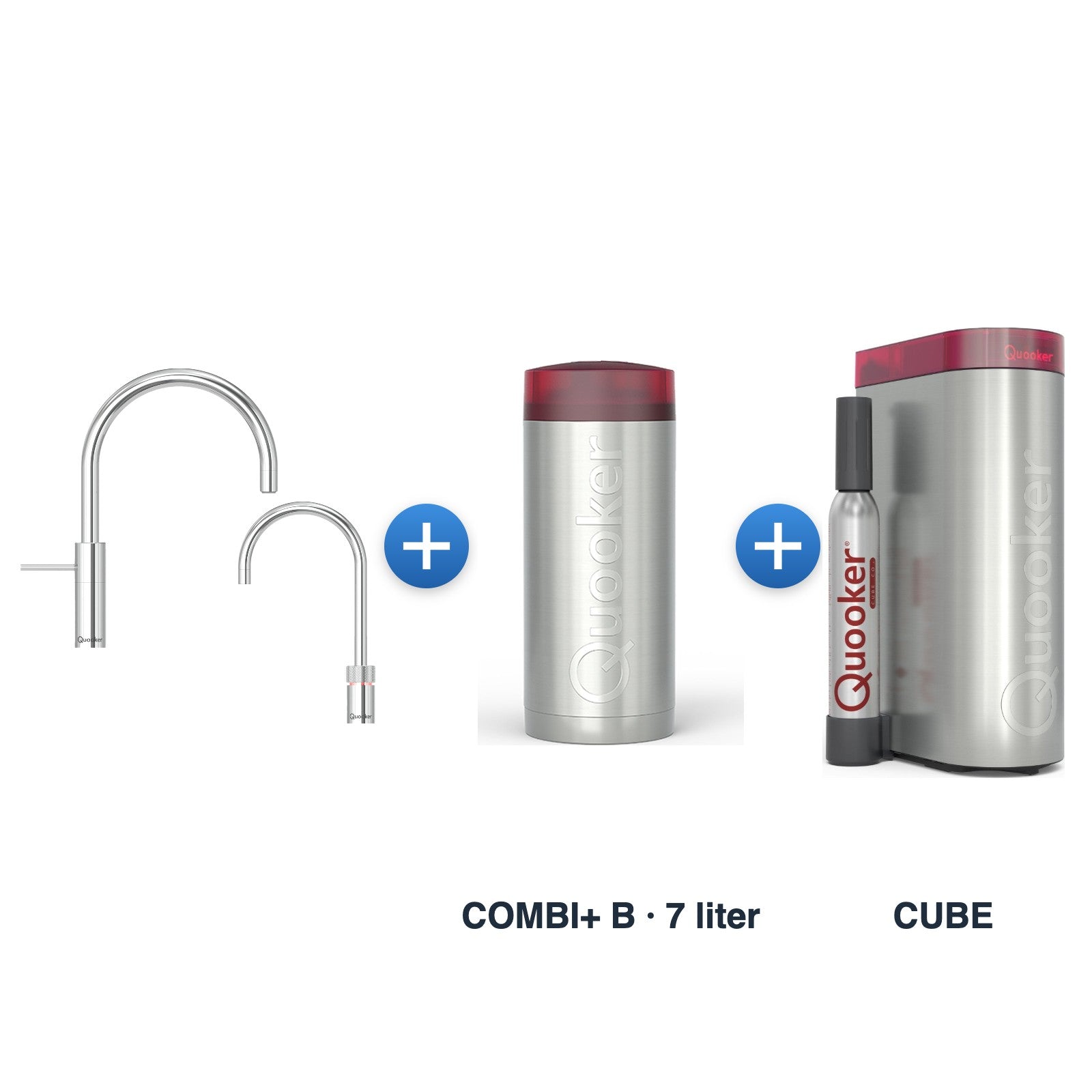Quooker Nordic TwinTaps Round Chroom + TwinTaps-mengkraan met COMBI+ B-reservoir en CUBE