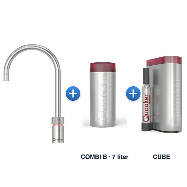 Quooker Nordic TwinTaps Round RVS met COMBI B-reservoir en CUBE