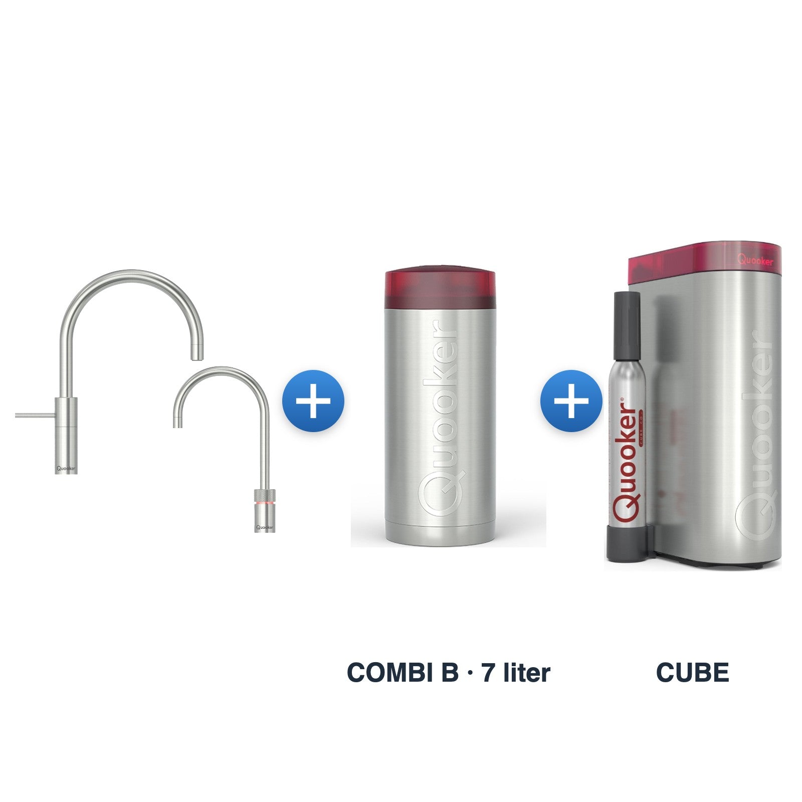 Quooker Nordic TwinTaps Round RVS + TwinTaps-mengkraan met COMBI B-reservoir en CUBE