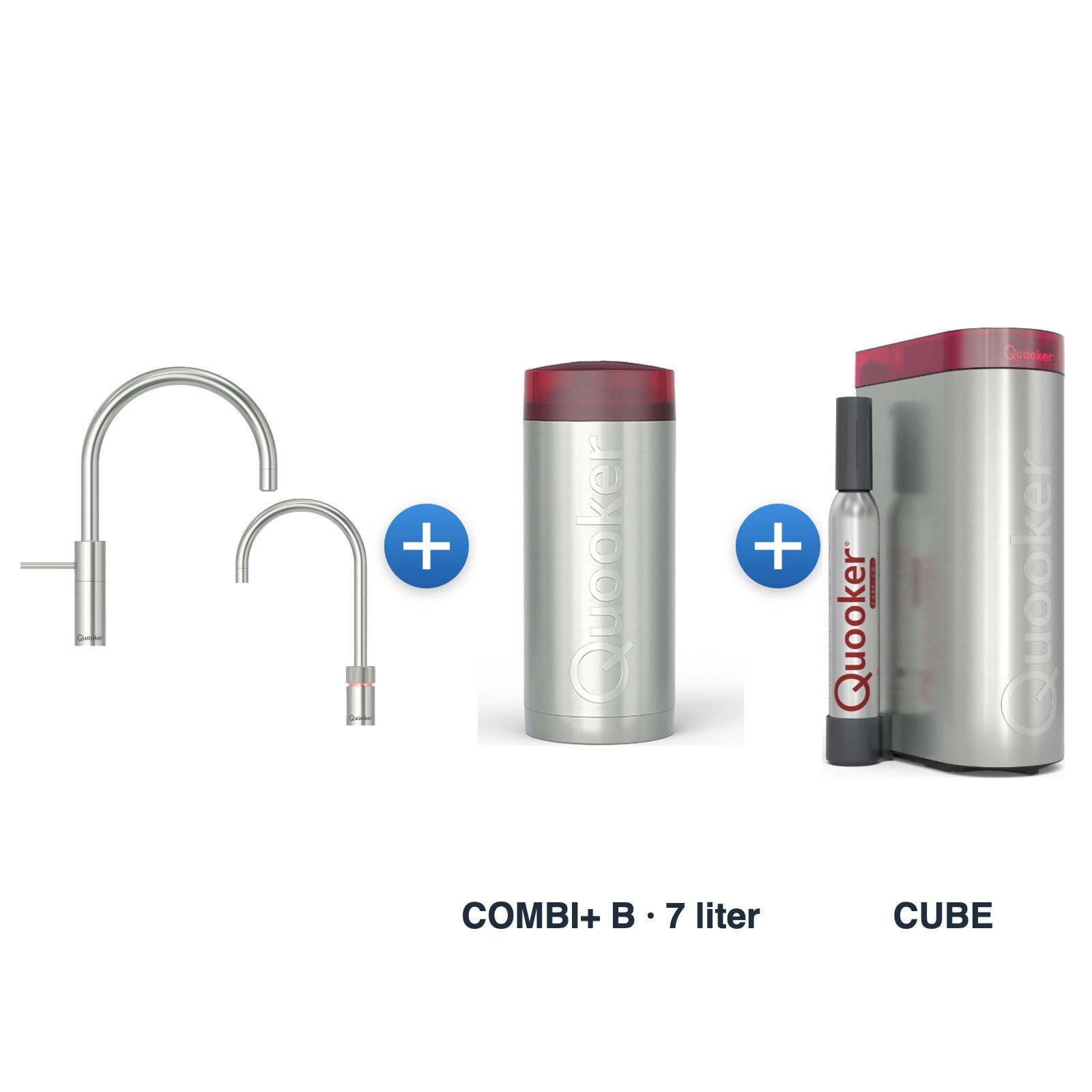 Quooker Nordic TwinTaps Round RVS + TwinTaps-mengkraan met COMBI+ B-reservoir en CUBE