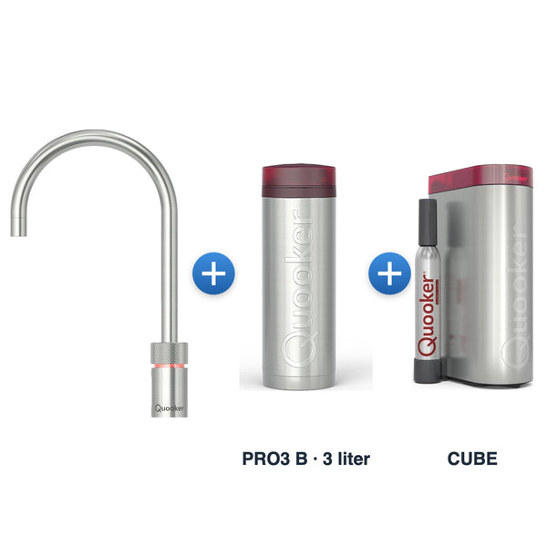 Quooker Nordic TwinTaps Round RVS met PRO3 B-reservoir en CUBE