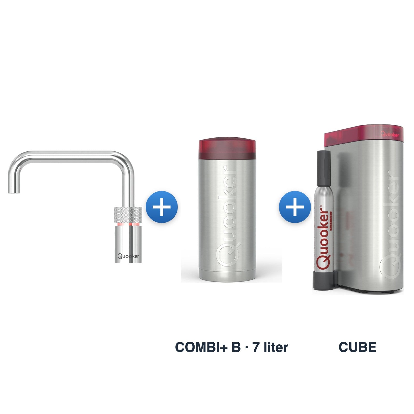 Quooker Nordic TwinTaps Square Chroom met COMBI+ B-reservoir en CUBE