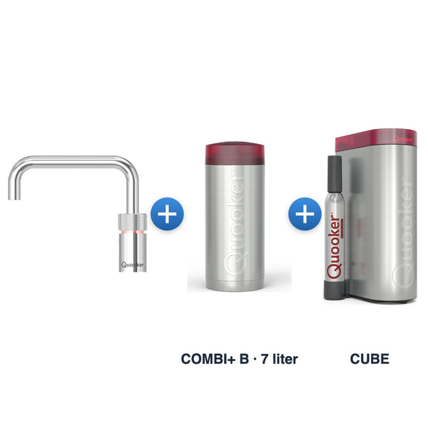 Quooker Nordic TwinTaps Square Chroom met COMBI+ B-reservoir en CUBE