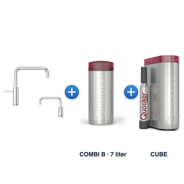 Quooker Nordic TwinTaps Square Chroom + TwinTaps-mengkraan met COMBI B-reservoir en CUBE