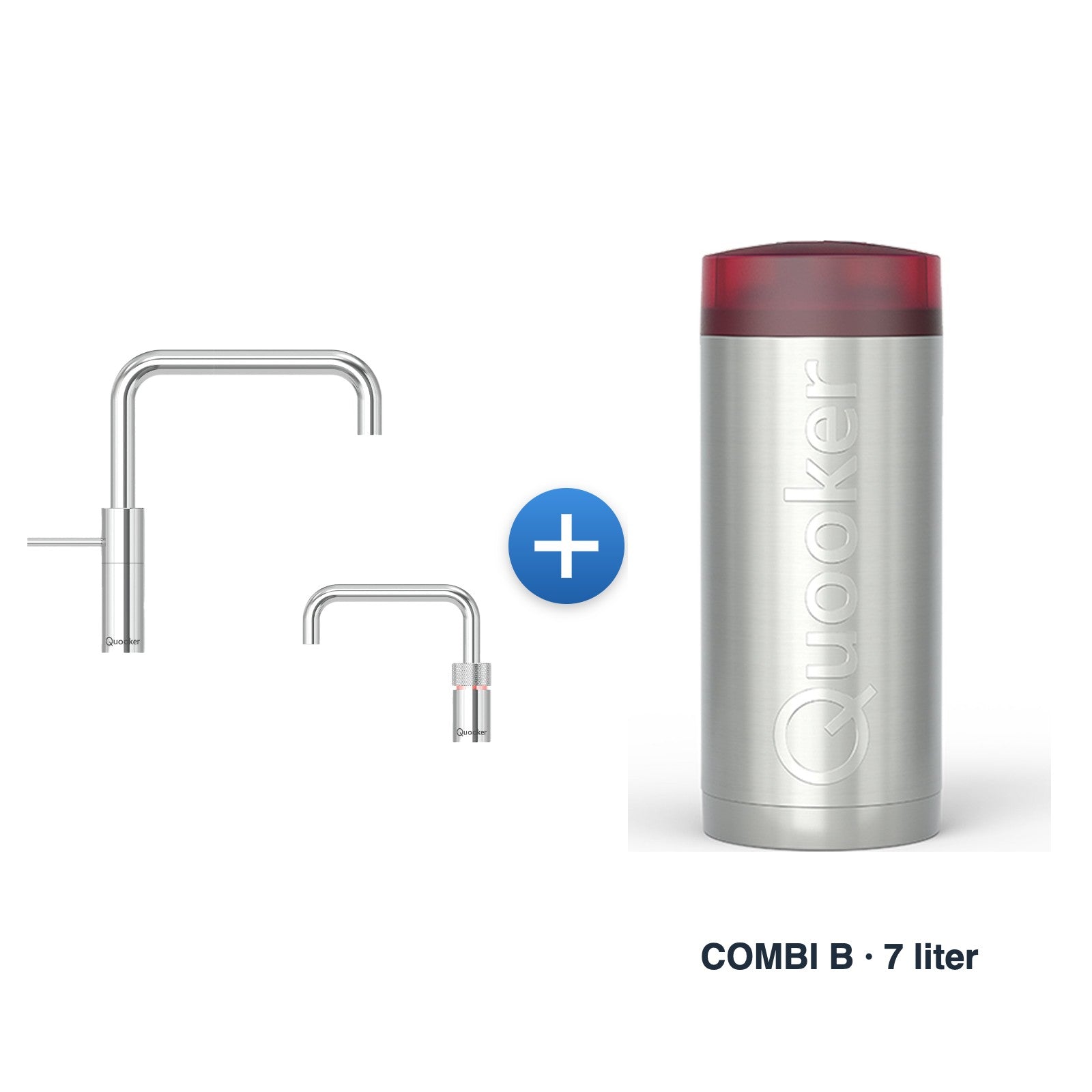 Quooker Nordic TwinTaps Square Chroom + TwinTaps-mengkraan met COMBI B-reservoir
