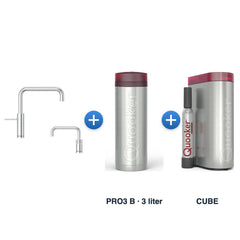 Quooker Nordic TwinTaps Square Chroom + TwinTaps-mengkraan met PRO3 B-reservoir en CUBE