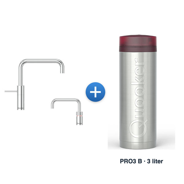 Quooker Nordic TwinTaps Square Chroom + TwinTaps-mengkraan met PRO3 B-reservoir