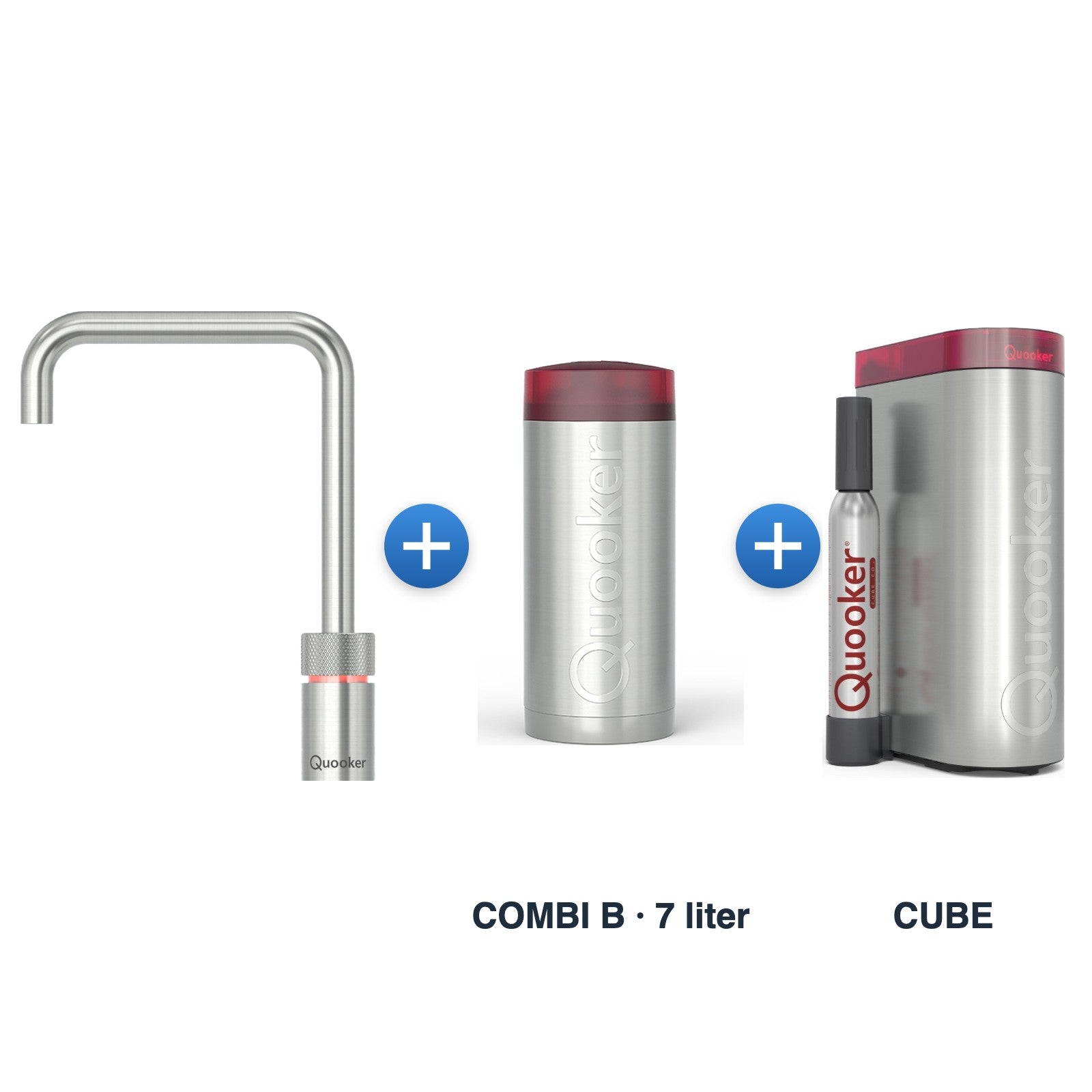 Quooker Nordic TwinTaps Square RVS met COMBI B-reservoir en CUBE