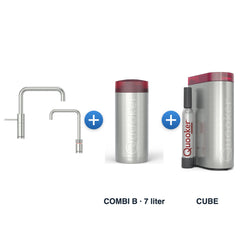 Quooker Nordic TwinTaps Square RVS + TwinTaps-mengkraan met COMBI B-reservoir en CUBE